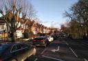 A traffic jam in Alderman's Hill, Palmers Green, on the edge of the Fox Lane low-traffic neighbourhood