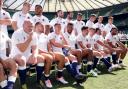 Owen Farrell and teammates at England's World Cup squad announcement