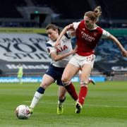 Arsenal's Vivianne Miedema in action with Tottenham Hotspur's Lucy Quinn Picture: Action Images