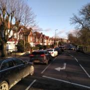 A traffic jam in Alderman's Hill, Palmers Green, on the edge of the Fox Lane low-traffic neighbourhood