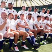 Owen Farrell and teammates at England's World Cup squad announcement