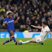 Chelsea's Raheem Sterling is tackled by Tottenham's Pierre-Emile Hojbjerg