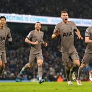 Dejan Kulusevski celebrates his late goal for Tottenham at Manchester City