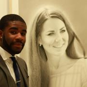 Kelvin with his drawing of the Duchess of Cambridge