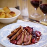 Pan roasted duck with a Sweet Eve strawberry red wine sauce