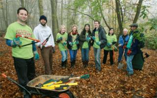 The news team with British Trust of Conservation Volunteers at Coldfall Wood.