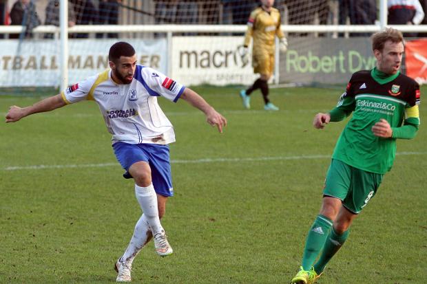 Aryan Tajbakhsh in action for Enfield Town against Hendon. Picture: Phil Davison