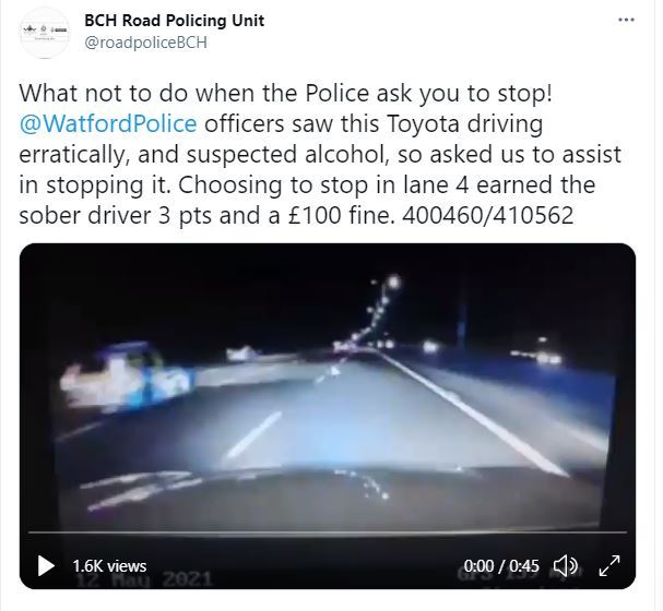 A screenshot of the tweet uploaded by the road policing unit