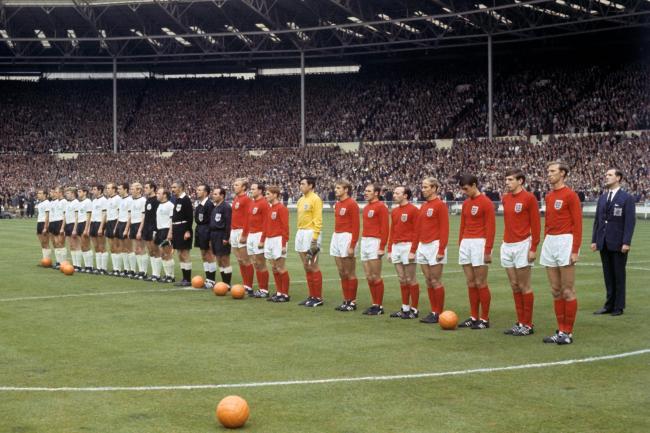 The two teams line up before the 1966 World Cup final at Wembley