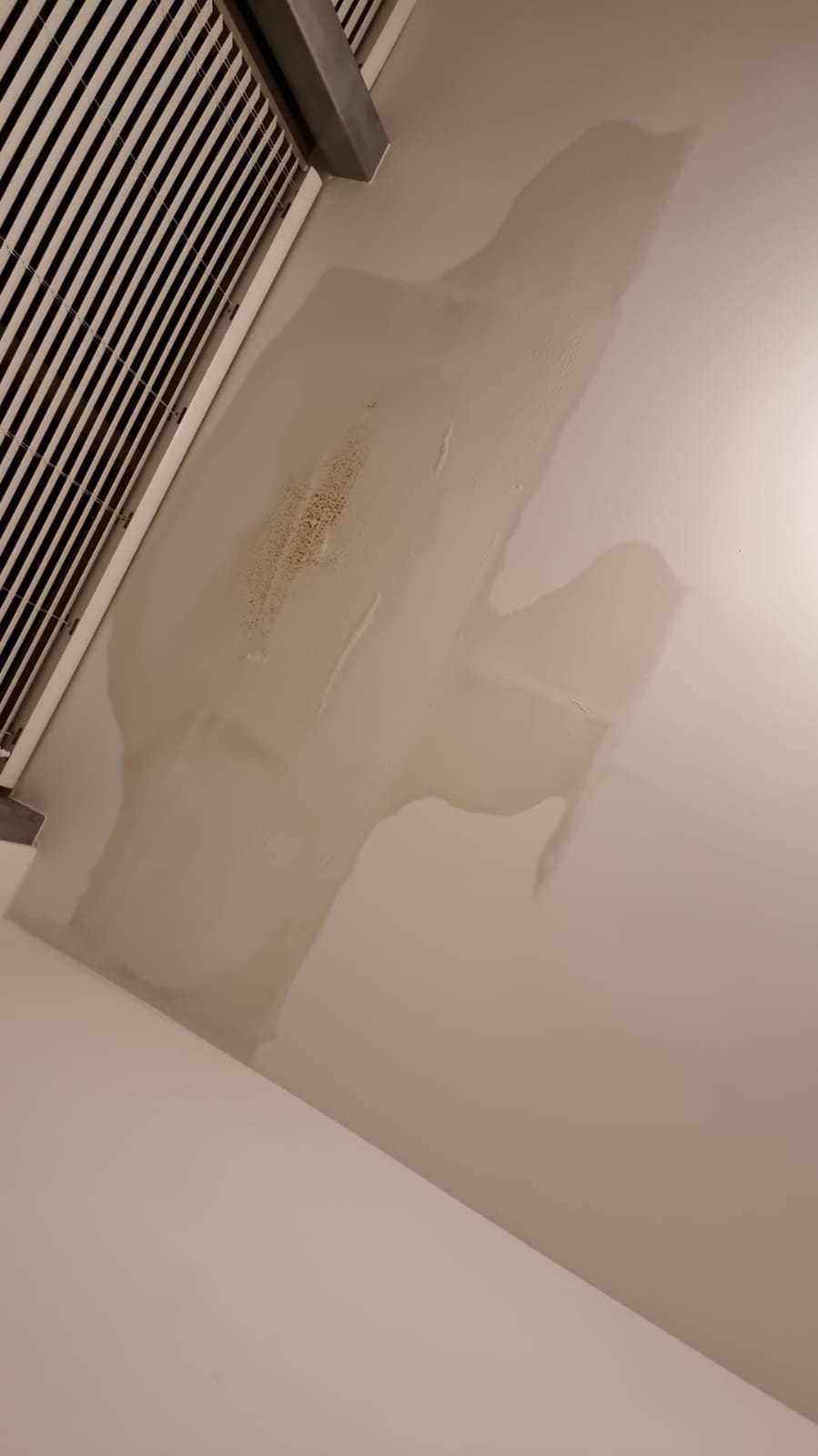 A photo showing leaks and water damage at the housing block