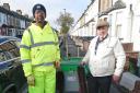 Roadsweeper Tony Smith meets Cllr Jewell on his rounds in  King Edward’s Road