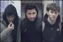 Police seek these three men after racist graffiti was sprayed on the office of Enfield North MP Feryal Clark, in Hertford Road, at around 11.05pm on Tuesday,  November 21