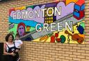 Doodle Designs founder Christina Kalinowski and her son Matteo in front of the artwork at Edmonton Green Shopping Centre