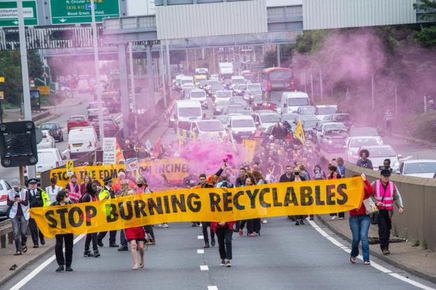 Enfield Independent: Demonstrators protest against the incinerator plans at the march on Saturday (credit: Extinction Rebellion