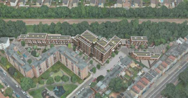 A CGI aerial view of the proposed site and development. Credit: Haringey Council