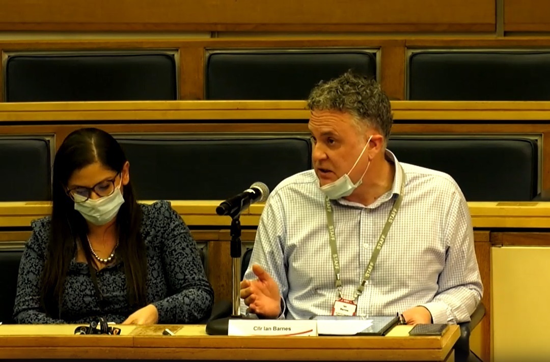 Enfield Council leader Nesil Caliskan (left) and deputy leader Ian Barnes (right) defend the Bowes Park low-traffic neighbourhood at Thursday\s overview and scrutiny committee meeting