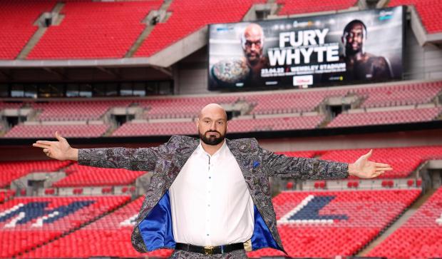 Enfield Independent: Tyson Fury poses on the pitch after the press conference at Wembley Stadium, London (PA)