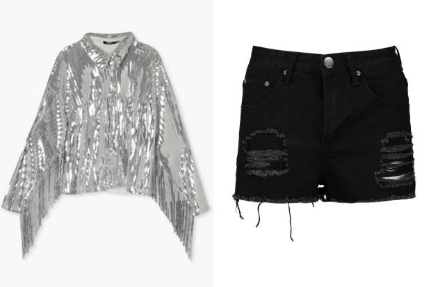 Enfield Independent: (Left) Sequin Fringe Detail Shirt and (right) Petite High Rise Distressed Denim Shorts (Boohoo/Canva)