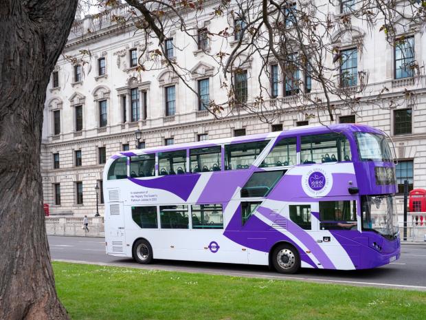 Enfield Independent:  The iconic red has vanished from London buses as they get a purple makeover. (PA)