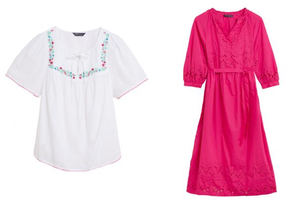 Enfield Independent: (Left) M&S Collection Embroidered Blouse and (right) M&S Collection Broderie Midi Dress (Marks and Spencer/Canva)