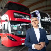 Mayor of London Sadiq Khan at West Ham bus depot, east London. Photo: PA