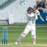 Ryan Higgins in batting action for Middlesex