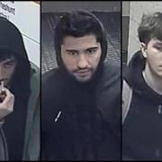 Police seek these three men after racist graffiti was sprayed on the office of Enfield North MP Feryal Clark, in Hertford Road, at around 11.05pm on Tuesday,  November 21
