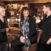 Rebecca Root (centre) with Harry Hepple and Denise Welch