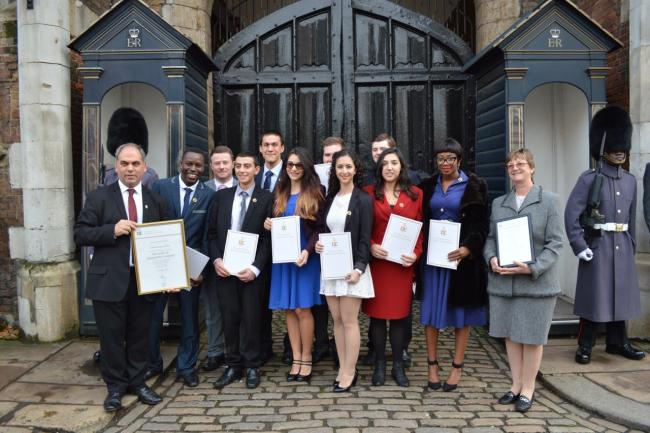 The 11 Enfield teens receiving their gold awards outside St James' Palace