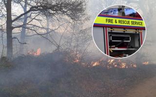 Stock images of a grass fire and fire and rescue service