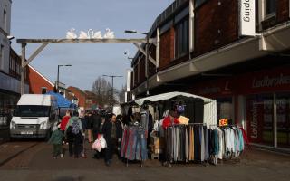 The street market in Waltham Cross, Hertfordshire.