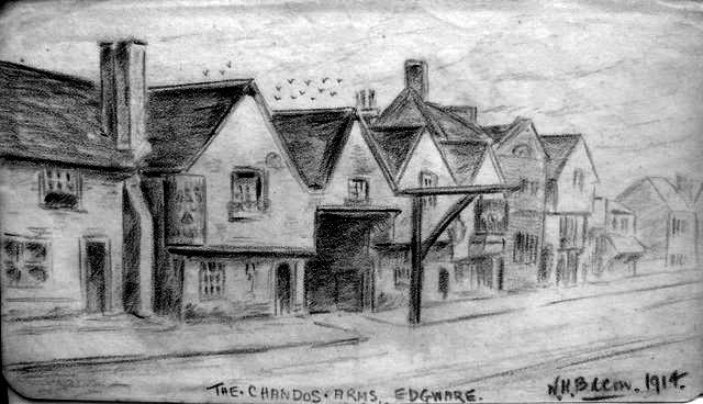The Chandos Arms was situated on the High Street, Edgware. This pub closed in 1929.