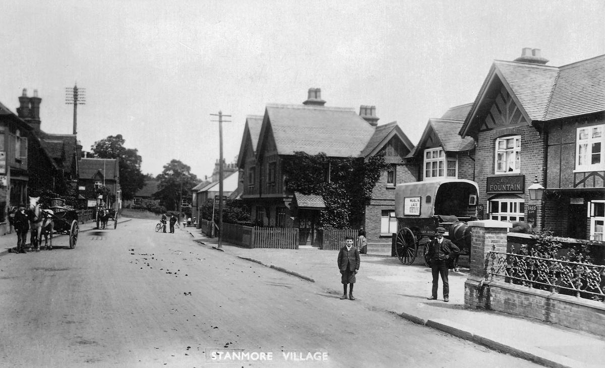 On the right the Fountain Inn 1906, Church Road, Stanmore
